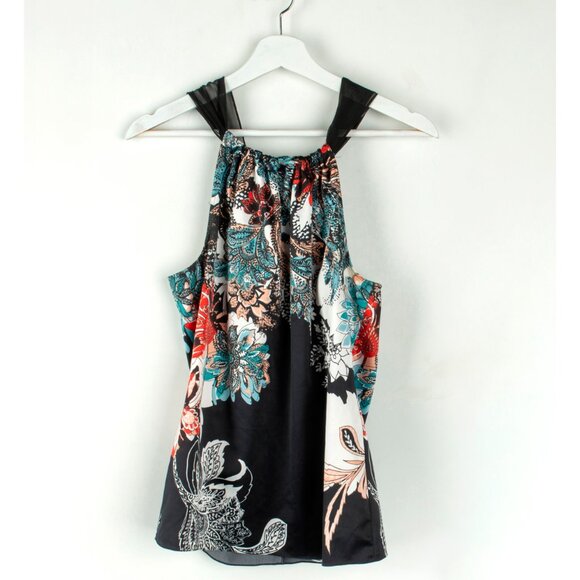 TAHARI Floral Halter Top Ribbon Neck Tie Small - Picture 2 of 7